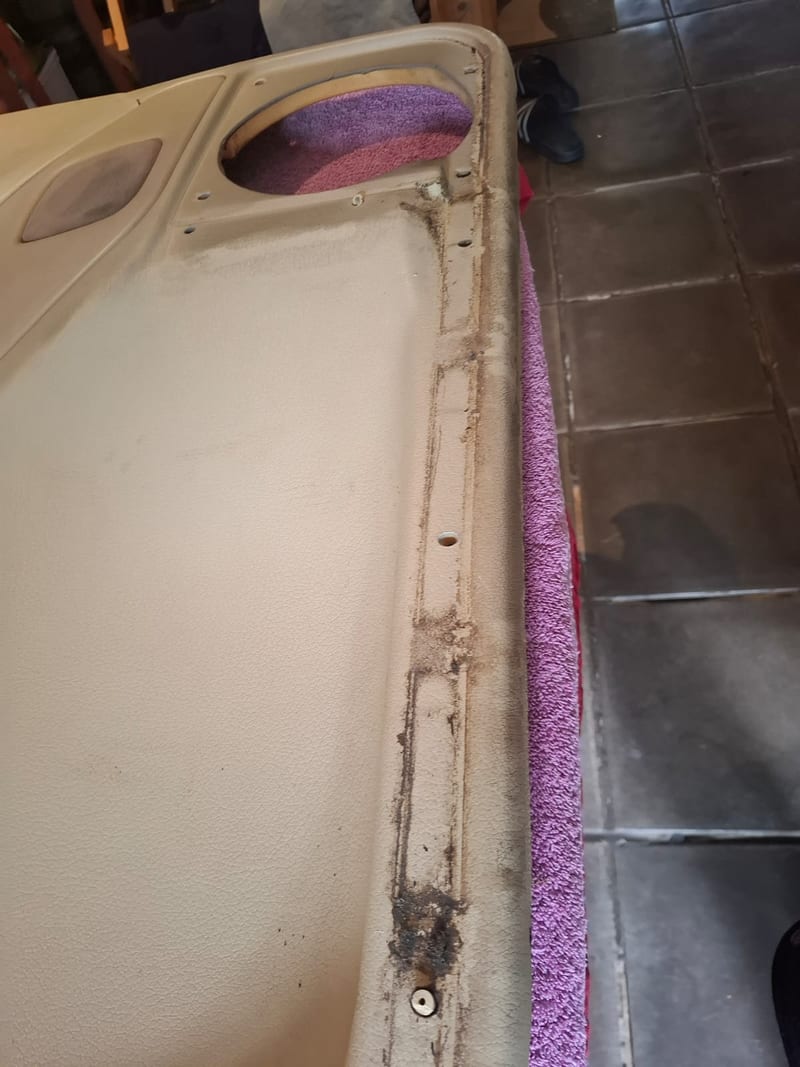 Car interior panel edge before detailing — dust and grime build-up, Johannesburg North